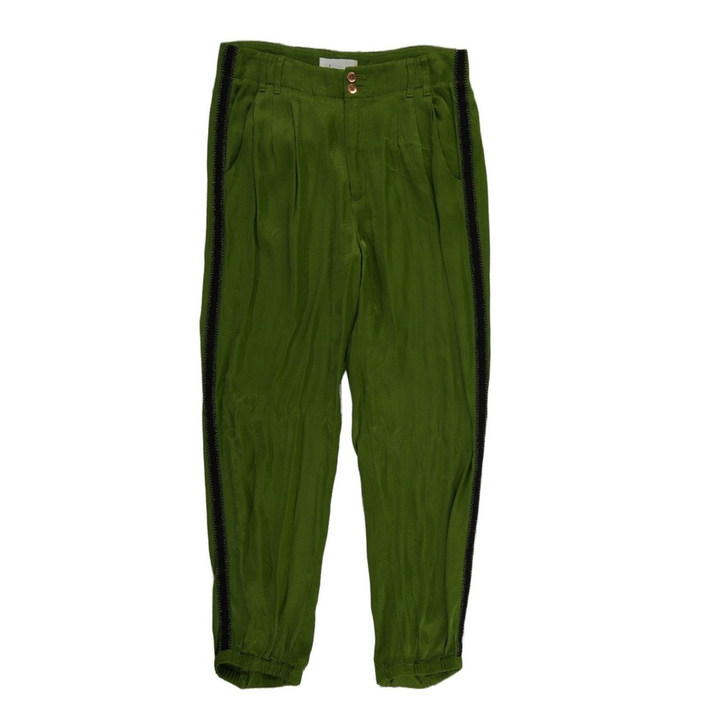 Anthropologie Green Jogger Pants Women's Size 4 Side Stripe Ankle Zip